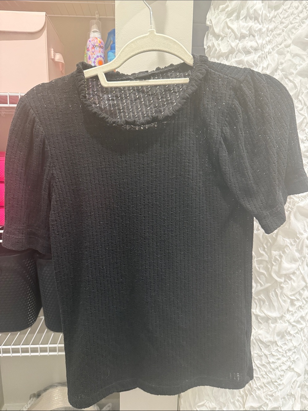 J.Crew Puff Sleeve Pointelle Top size XS